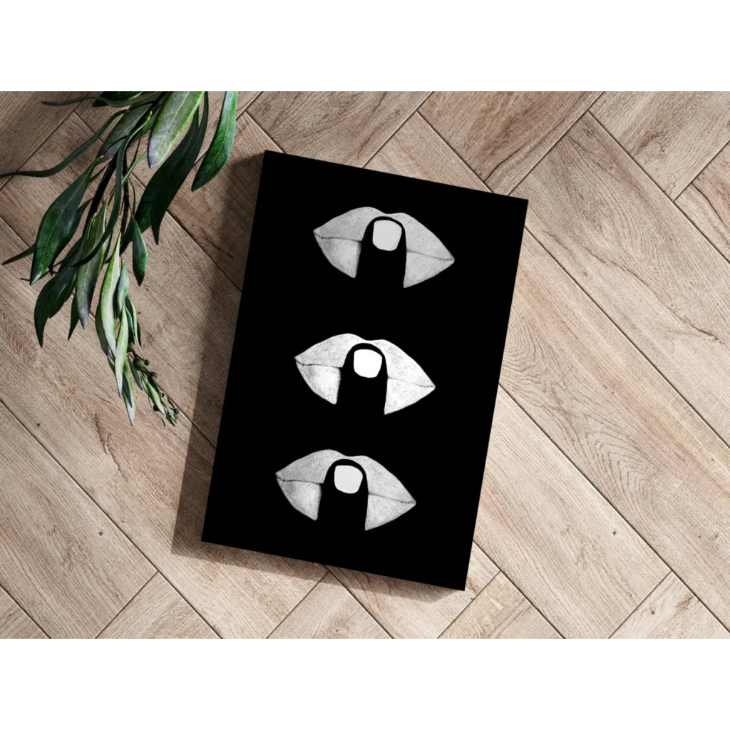 Stylized white lips on black insigne aluminum prints for modern walls