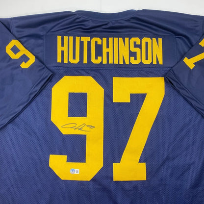 Navy blue Hutchinson 97 custom jersey with signature, pro sports mesh