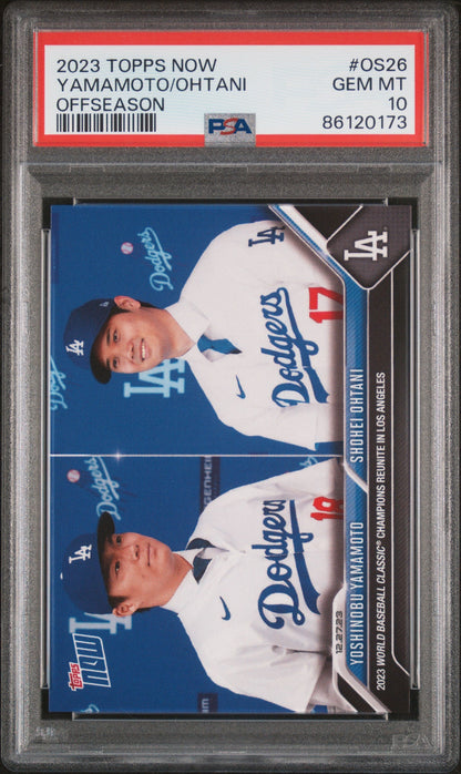 Graded 2023 Topps Now Yoshinobu Yamamoto Shohei Ohtani Offseason Los Angeles Dodgers Rookie RC Baseball Card PSA 10