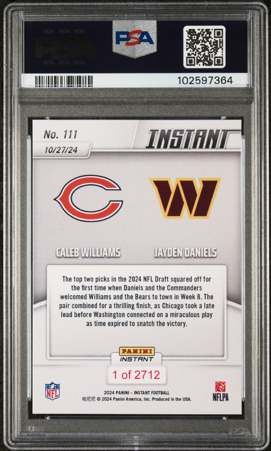 Graded 2024 Panini Instant Jayden Daniels Caleb Williams Dual Rookie RC Football Card PSA 10 Gem Mint