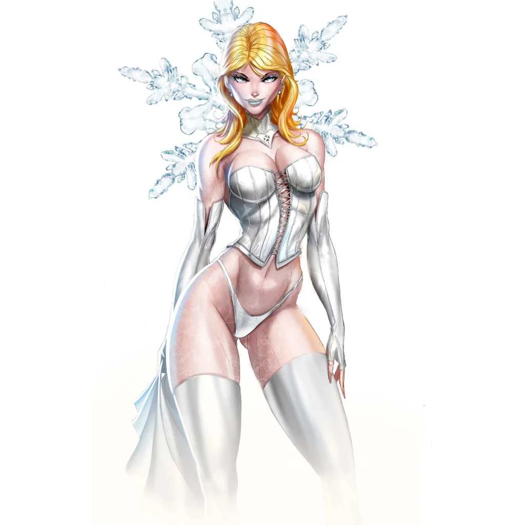 Ice Warrior Queen brushed aluminum print with silver armored corset and ice wings