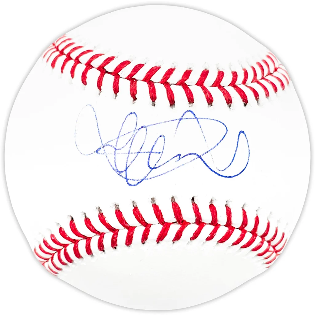 Ichiro autographed MLB baseball with red stitching and blue signature