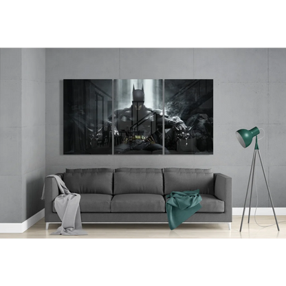 Batman Triptych Insigne Glass Art in Dramatic Black and Gray | Modern Wall Art Decor | vintageantiquesgifts.com