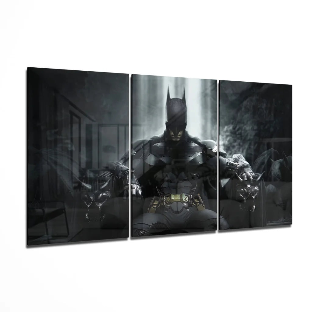 Batman Triptych Insigne Glass Art in Dramatic Black and Gray | Insigneart USA | vintageantiquesgifts.com