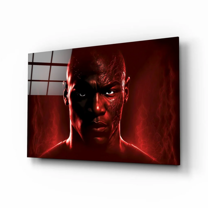 Mike Tyson red glow glass wall art canvas print with glowing eyes