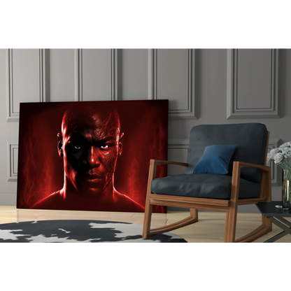 Mike Tyson red glow glass wall art canvas print with muscular portrait