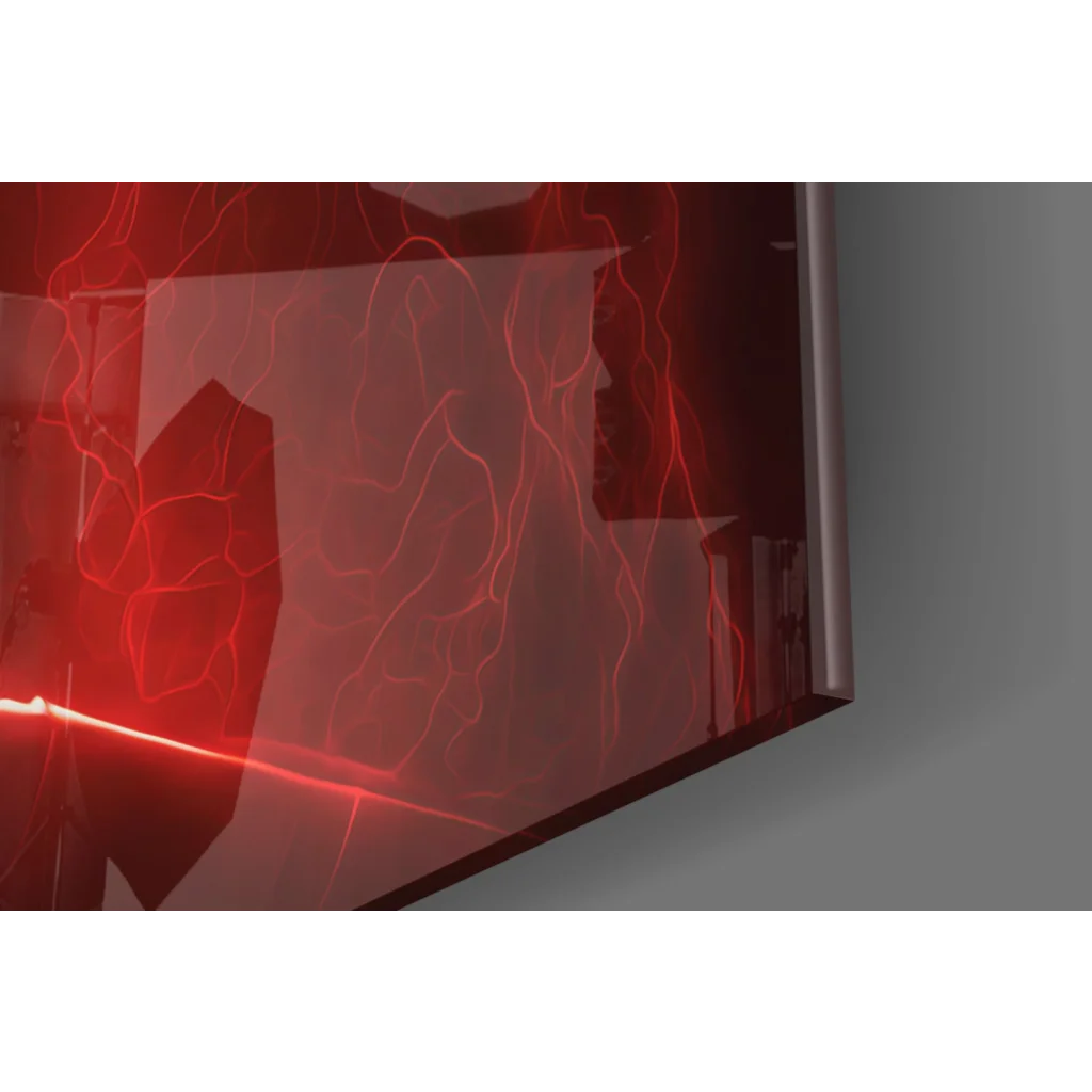 Sleek dark red Mike Tyson red glow glass wall art canvas print with crimson lightning