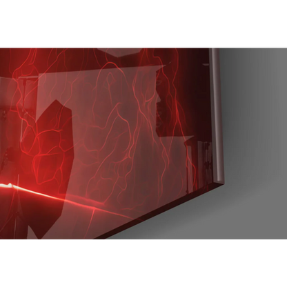 Sleek dark red Mike Tyson red glow glass wall art canvas print with crimson lightning