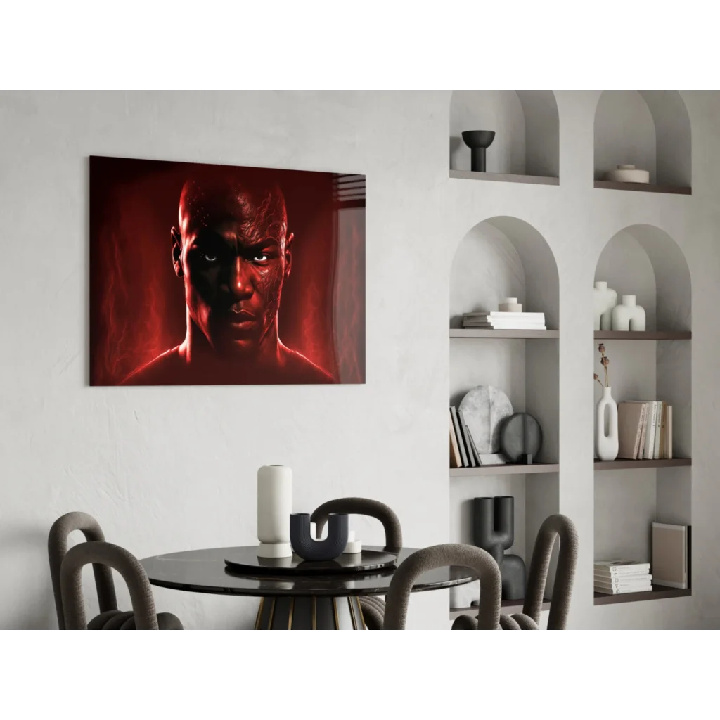 Mike Tyson red glow glass wall art canvas print portrait