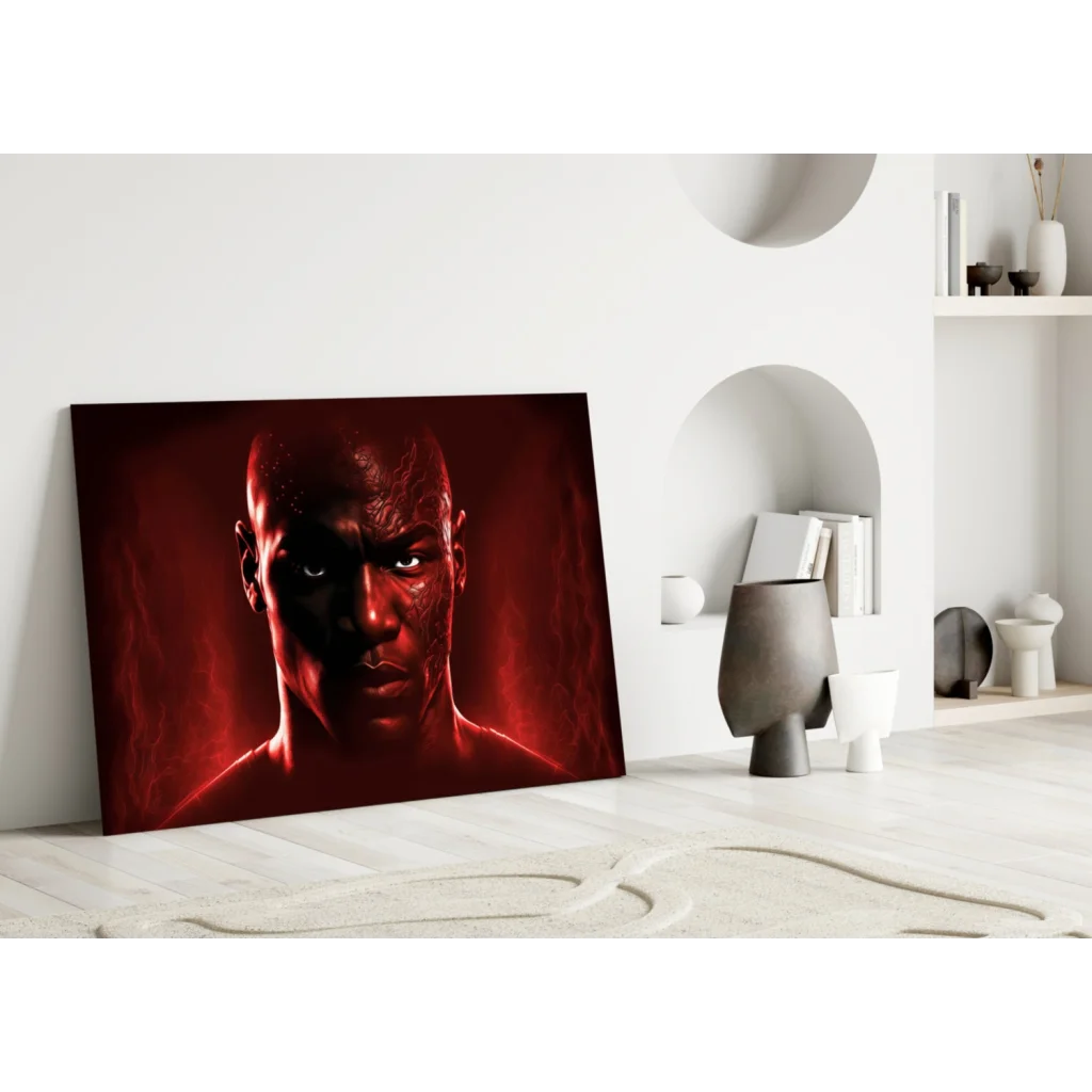 Mike Tyson red glow glass wall art canvas print portrait