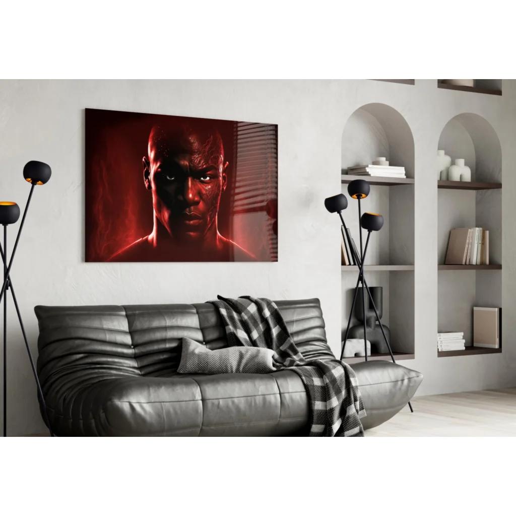 Mike Tyson red glow glass wall art canvas print of intense face
