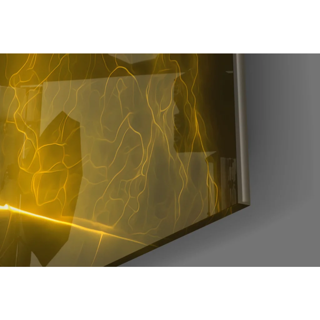 Stunning Golden Warrior glass wall art with yellow lightning screen