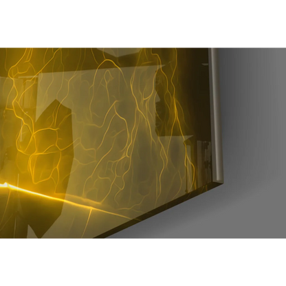 Stunning Golden Warrior glass wall art with yellow lightning screen