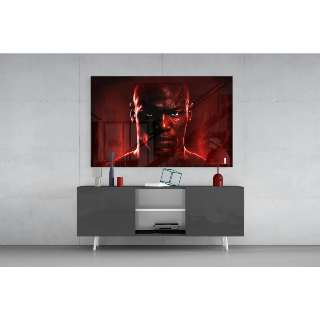 Mike Tyson red glow glass wall art portrait canvas print