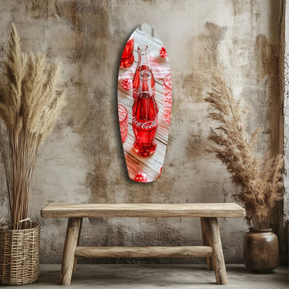 Coca-Cola Surfboard Tempered Glass Art Wall Piece | Modern Wall Art Decor | vintageantiquesgifts.com