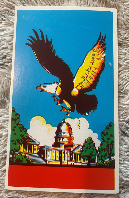 Antique Bald Eagle Capitol Building Broom Label 🦅 1910s-1930s Patriotic USA, Printer's Stock, Blank Panel