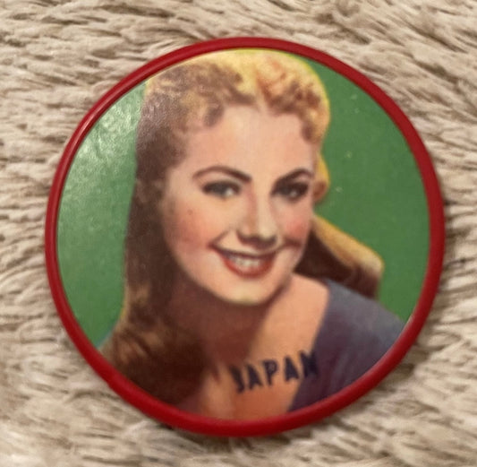 Vintage 1950s Shirley Jones 🎬 Pocket Mirror Made in Japan Red Rim Dime-Store Lithograph Collectible