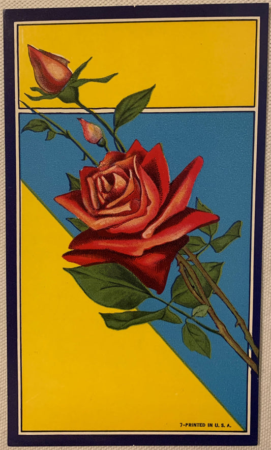 Antique Rose Broom Label 🌹 NOS Chromolithograph | 1910s–40s Yellow & Blue Litho Print Art American Made