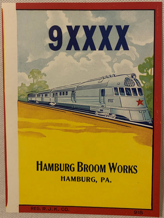 Vintage 9XXXX Streamliner Train Broom Label NOS 1930s 1940s Hamburg PA Railroad Art Deco Locomotive Advertising Paper Ephemera 🚂