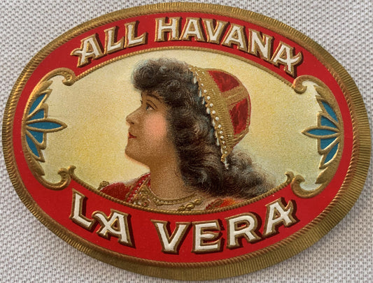 Antique La Vera All Havana Cigar Label 🎨 Embossed Chromolithograph, 1890s–1910s New Old Stock American Made