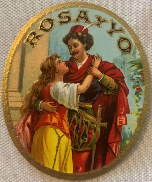 Antique Rosa Y Yo Cigar Label 🏷️ Embossed Victorian Romantic Couple NOS Gold Lithograph 1890s-1900s