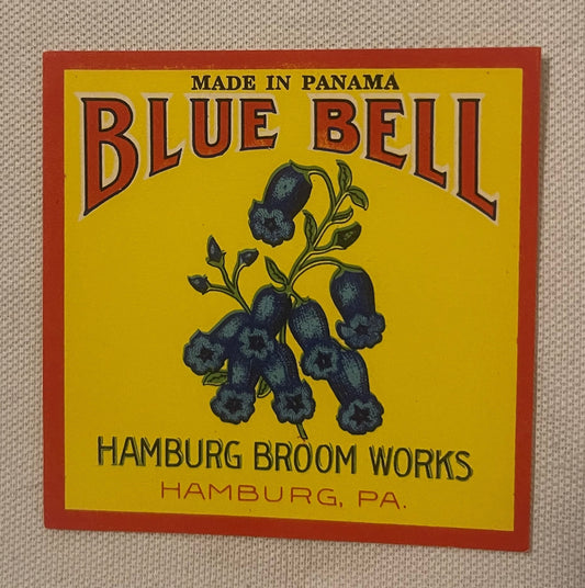 Antique Blue Bell Broom Label Hamburg Broom Works Hamburg Pennsylvania NOS 1920s Chromolithograph Broom Corn Ephemera Paper Label 🧹
