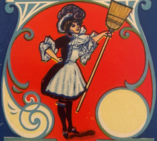 Antique No. 1 Priscilla Broom Label 🧹 Hamburg Broom Works 1920s — NOS Art Nouveau Lithography, Hamburg PA American Made