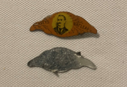 Antique Harveys Nat Leaf Tobacco Tin Tag 1870s 1910s Figural Leaf Shape Pin Back Advertising Collectible Tobacciana 🚬