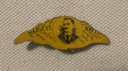 Antique Harveys Nat Leaf Tobacco Tin Tag 1870s 1910s Figural Leaf Shape Pin Back Advertising Collectible Tobacciana 🚬