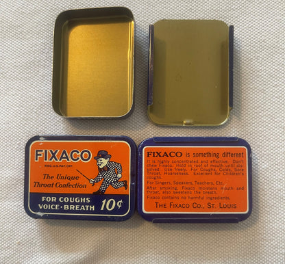 The tin shown from every side in a single frame: an opened base and its lid above, the orange front label and the printed back panel below.
