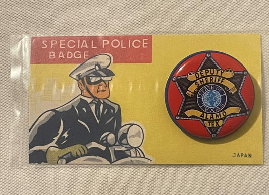 Vintage Tin Litho Deputy Sheriff Badge 🌟 Special Police Toy Pin Alamo Texas Made in Japan 1950s