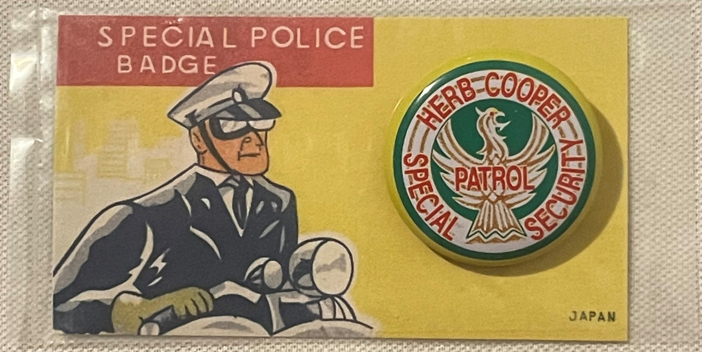 Vintage Tin Litho Special Police Badge 🚔 Herb Cooper Special Security Patrol Pin — Made in Japan, 1950s–60s