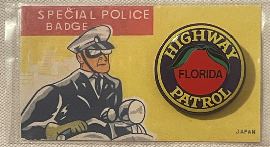 Vintage Florida Highway Patrol 🍊 Special Police Badge Pin NOS Carded Tin Litho Made in Japan Mid-Century
