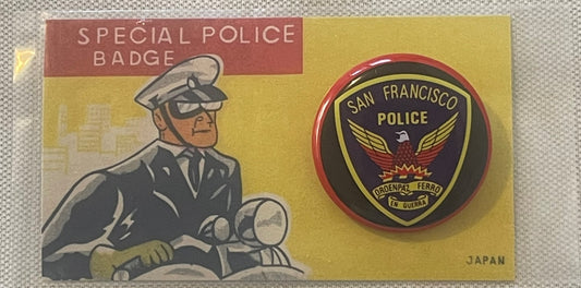 Vintage 1950s San Francisco Special Police Badge Tin Litho Button Pin New Old Stock Japan Original Card Collectible 🥃