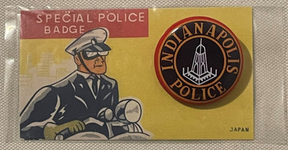 Vintage Indianapolis Police Special Badge Pin 🚔 Tin Litho on Card Mid-Century Japan Dime Store NOS