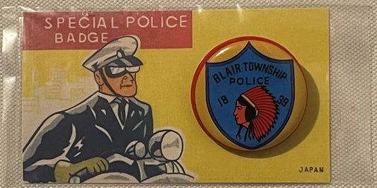 Vintage Blair Township Police Tin Litho Toy Badge Native Chief Shield 1839 NOS on Card Made in Japan 🚔