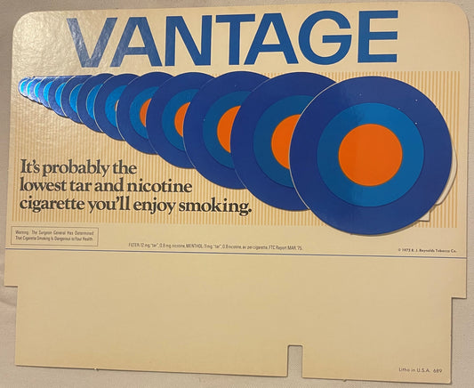 Vintage 1975 Vantage Cigarettes 🎯 3D Die-Cut Store Display Sign R.J. Reynolds NOS Point-of-Sale Ad American Made