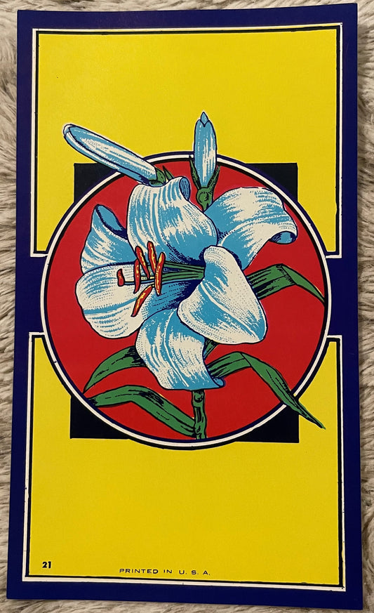 Antique Lily Broom Label 🌸 NOS Litho | Art Deco Floral Advertising Print #21 American Made