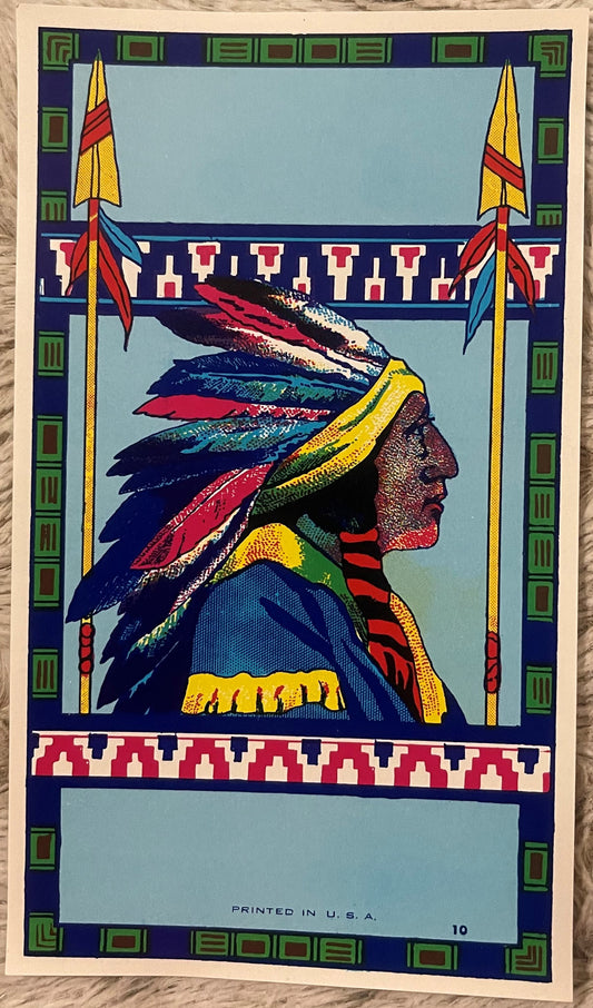 Vintage 1940s Broom Label 🪶 Native American Chief Art, Unused Store Stock, Southwest Print