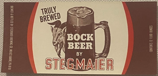 Vintage Stegmaier Bock Beer Label 🐐 NOS 1960s–1974 Wilkes-Barre PA Brewery Collectible American Made