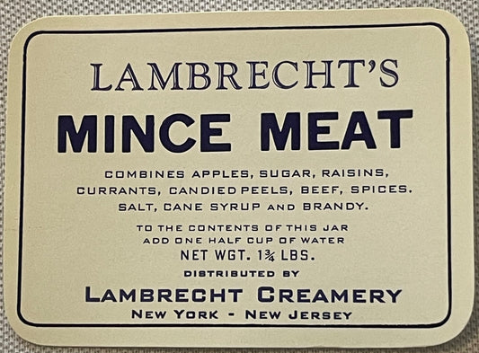 Antique Lambrecht's Mince Meat Jar Label 🏷️ Lambrecht Creamery New York & New Jersey NOS 1910s–1930s American Made