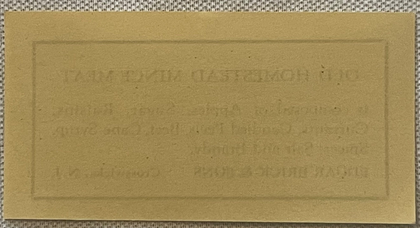 Brick's Old Homestead Mince Meat Labels Edgar Brick & Sons Crosswicks NJ Litho Set, reverse: the blank back of the label in tan stock, with the printing from the front showing through the paper in mirror image