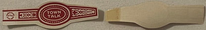 Vintage cigar band with maroon and cream design reading "Town Talk" in oval center, shown front and back against gray surface