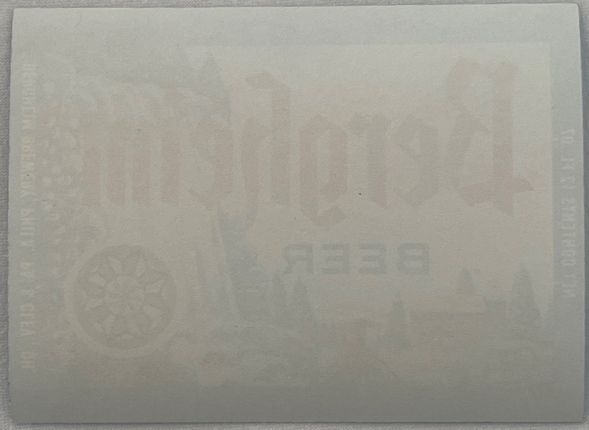 Bergheim Beer Label Bergheim Brewery Philadelphia PA & Cleveland OH c1969, reverse: the blank back of the label in cream stock, with the printing from the front showing through the paper in mirror image
