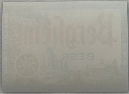 Bergheim Beer Label Bergheim Brewery Philadelphia PA & Cleveland OH c1969, reverse: the blank back of the label in cream stock, with the printing from the front showing through the paper in mirror image
