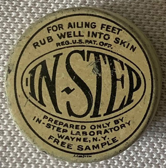 Antique 1910s In-Step Foot Remedy Free Sample Tin In-Step Laboratory Wayne NY Small Apothecary Medicine Tin 2.5 Inch 🥫