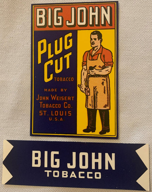 Antique Big John Plug Cut Tobacco Label and Tag Set John Weisert Tobacco Co St Louis Missouri USA Ephemera Collectible 🚬