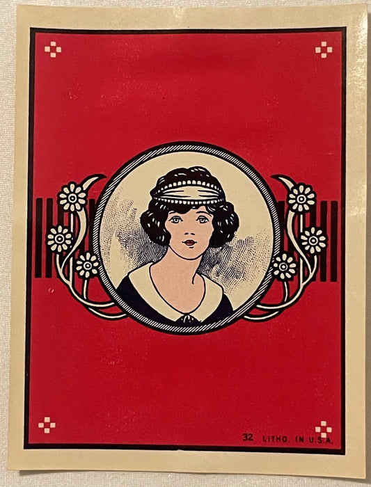 Antique Maid Broom Label 🧹 NOS 1910s-1920s Red Portrait Litho #32 Kitchen Wall Art American Made