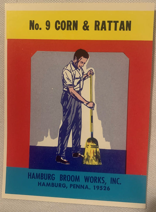 Vintage No 9 Corn and Rattan Broom Label NOS 1960s 1970s Hamburg Broom Works Pennsylvania Mid Century Advertising Ephemera 🧹