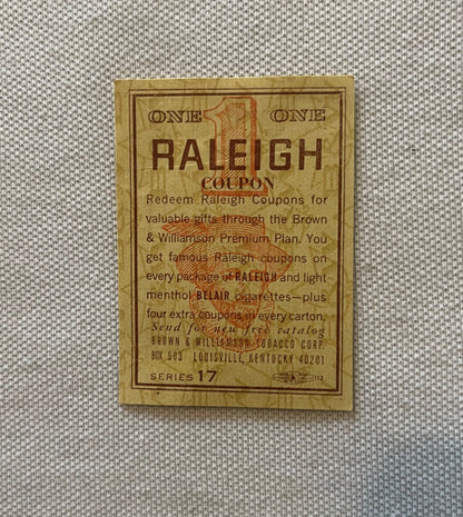 Vintage Raleigh cigarette coupon on tan cardstock with brown text, Series 17, from Brown & Williamson Tobacco Corp Louisville